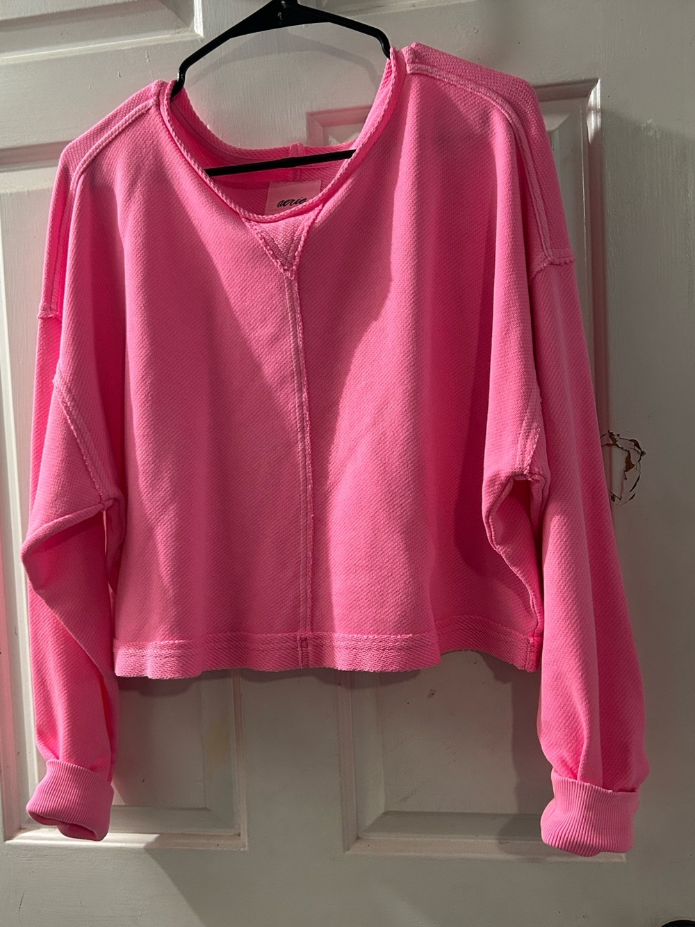 aerie Cropped Crewneck Sweater in Hot Pink